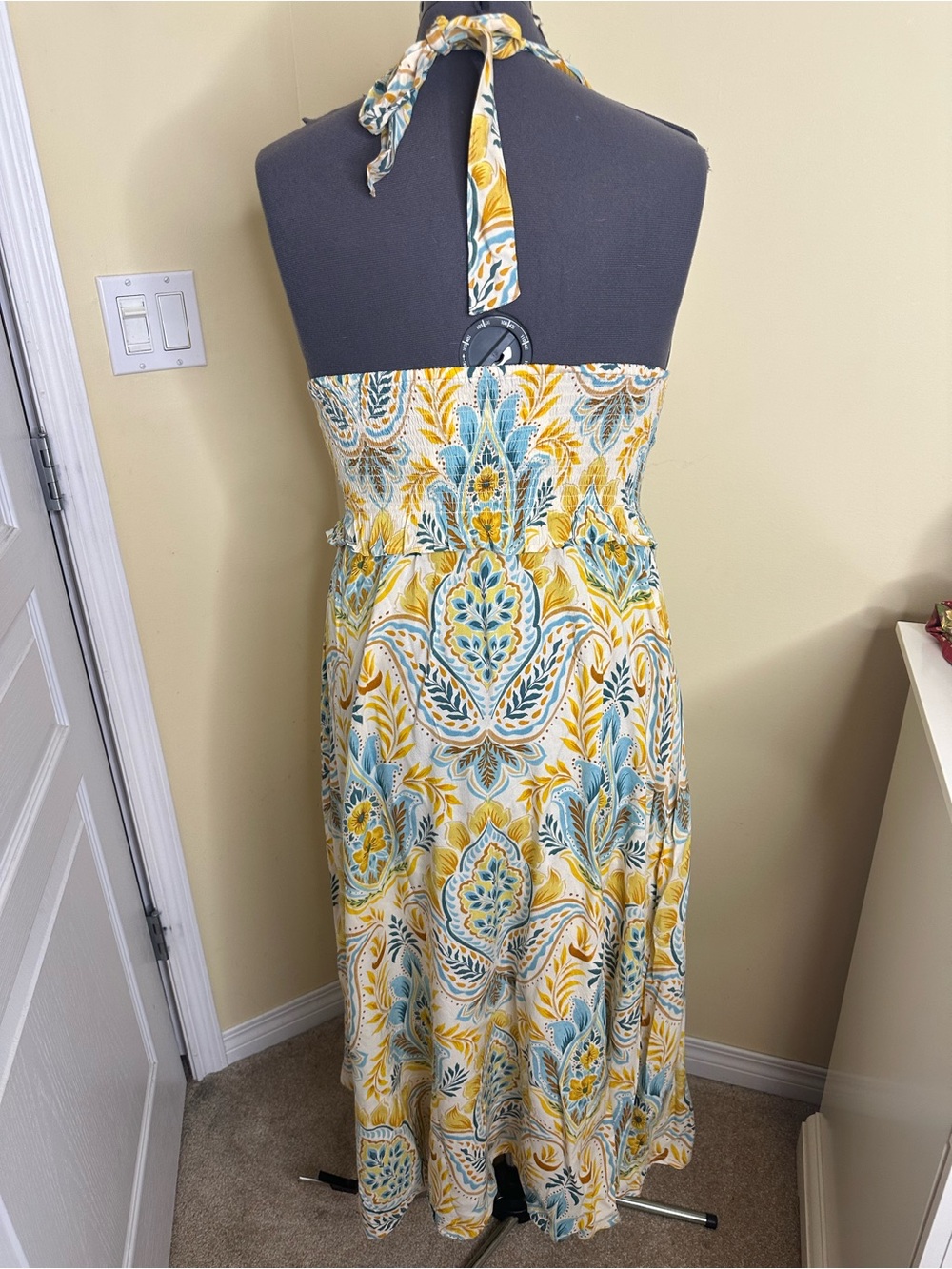 NWT Patrons of Peace Boho Halter Maxi Dress in Yellow Blue size medium - Picture 4 of 9